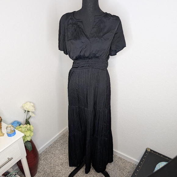 💘 Anthropologie black Somerset Maxi-dress the satin addition Sz S - Picture 5 of 9